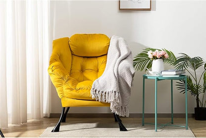 HollyHOME Modern Fabric Large Lazy Chair, Accent Oversized Comfy Reading Chair, Thick Padded Cozy Lounge Chair with Armrest, Steel Frame Leisure Sofa Chair for Living Room, Bedroom, Dorm, Yellow
