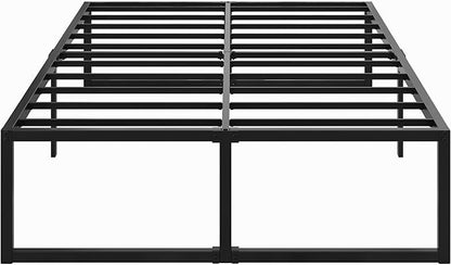18 Inch Queen Bed Frame Heavy Duty Steel Slat Support Metal Queen Size Platform Bed Frame No Box Spring Needed, Easy Assembly, Black