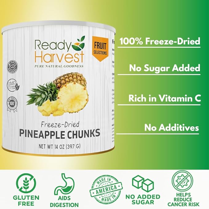Ready Harvest Freeze Dried Food - Pineapple Chunks | Emergency Storage | Whole Food | #10 Can | 30-Year Shelf Life | Cans Filled to the Top
