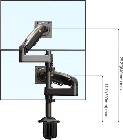 NB North Bayou Dual Monitor Desk Mount Stand Full Motion Swivel Computer Monitor Arm Fits 2 Screens up to 27'' with Load Capacity 4.4~19.8lbs for Each Monitor H180-G
