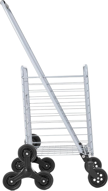 VEVOR Grocery Shopping Cart, 45L Stair Climbing Shopping Cart with 360° Rolling Swivel Wheels, Stair Climber Utility Cart with Tri-Wheels, Foldable Collapsible & Lightweight for Laundry Travel, Silver