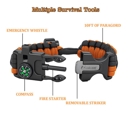 NVioAsport Paracord Survival Bracelet (3 Pack) - Adjustable with Fire Starter, Whistle, Compass - Survival Gear for Hiking, Camping, Fishing, Gifts for Men Dad Husband