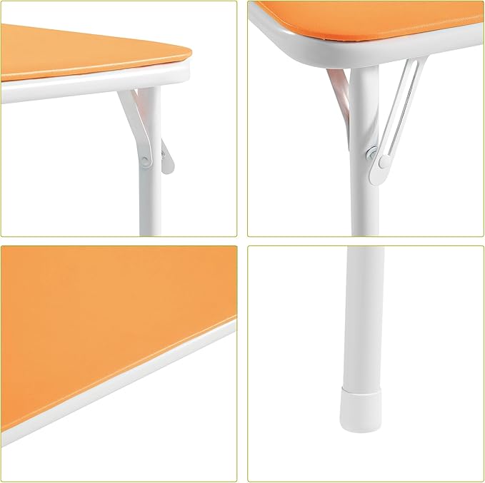 VECELO Kids Folding Activity Table and Chair Set, with Ultra Soft Padded Cushion, 5 Piece, Pale Orange