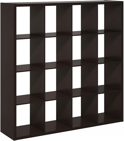 Furinno Cubicle Open Back Decorative Cube Storage Organizer, 16-Cube, Black Dark Oak