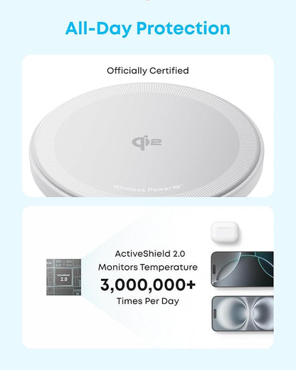 Anker Zolo Magnetic Wireless Charger, Qi2 Certified 15W MagSafe-Compatible Wireless Charging Pad, for iPhone 17/16/15/14/13/12 Series, AirPods, and More (Not for Pixel, Adapter Not Included)