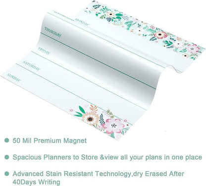 Outus 2 Pieces Magnetic Weekly Dry Erase Boards Erasable Weekly Calendars Whiteboard Planners with 2 Pieces Markers for Office, Home, School Supplies (Flower Style)