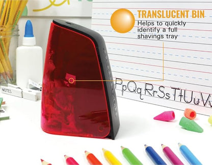 Bostitch Office Battery Powered Pencil Sharpener, Portable, Hinged Tray, Colored Pencil Compatible, Fits In Backpack & Most Pencil Cases, Red