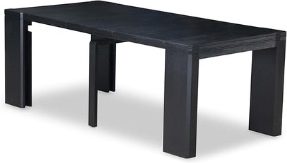 X07MZ-BC6-50 - 10-Pc Dining Table Set a Kitchen Table with a coffee Table and a wooden Bench & 7 Dark Gotham Grey Fabric Dining Chair, 39x120 Inch, Wire Brushed Black