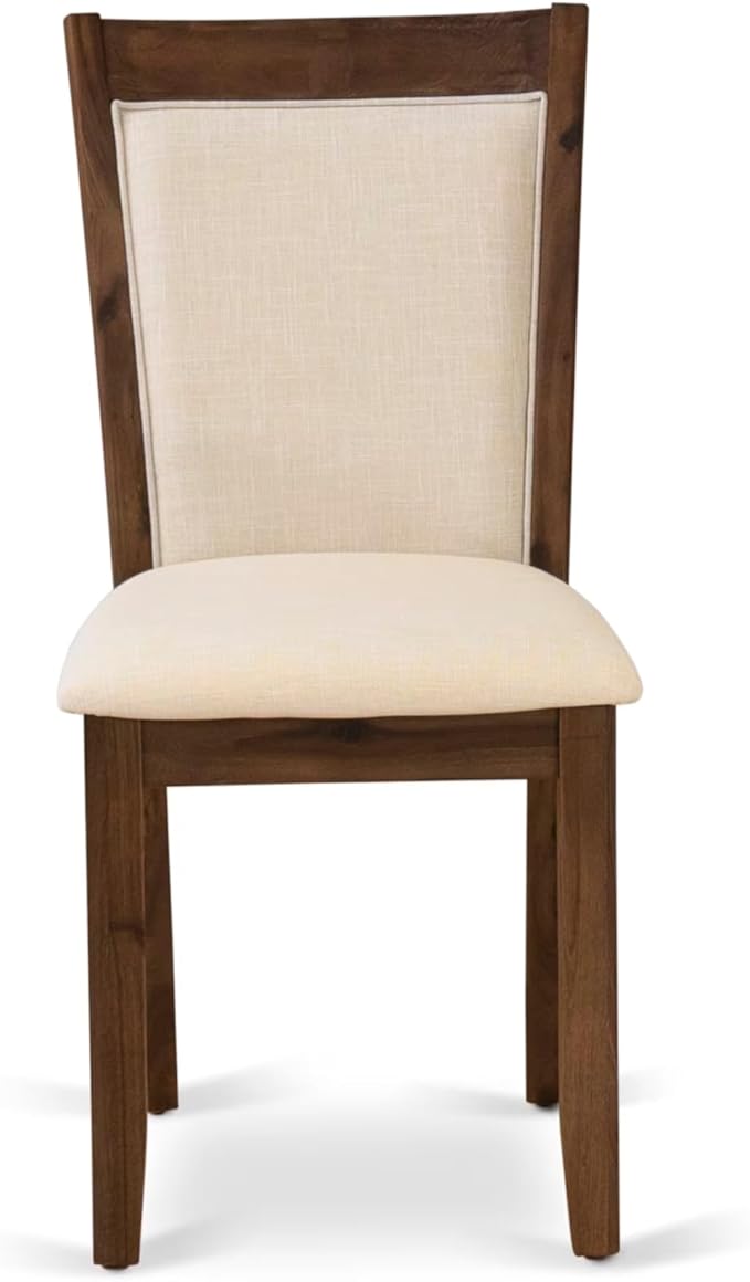 East West Furniture V777MZN32-5 5 Piece Modern Dining Table Set Includes a Rectangle Wooden Table with V-Legs and 4 Light Beige Linen Fabric Upholstered Chairs, 40x72 Inch, Multi-Color