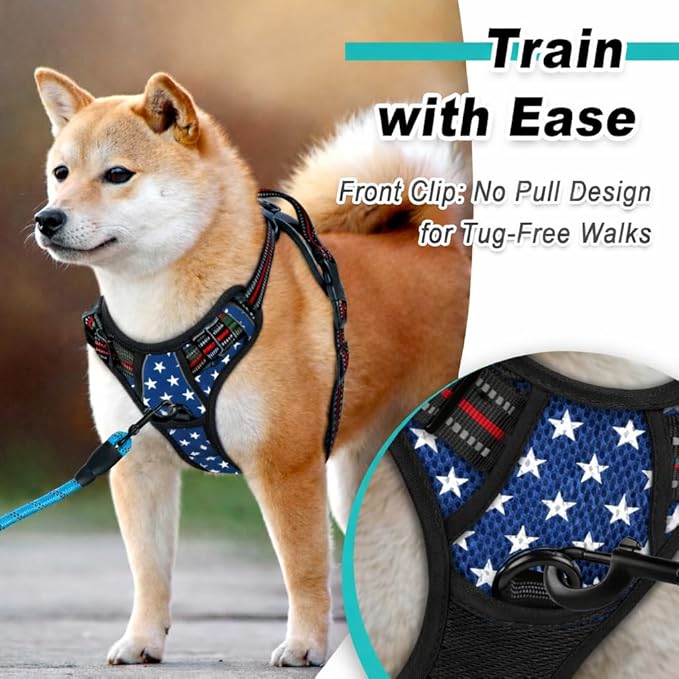 BARKBAY Dog Harness No Pull Mesh for Small Dogs - Adjustable, Reflective, Comfortable, No Choke, Heavy-Duty - Perfect for Outdoor Training, Walking, and Hiking - Strong & Durable - S & Blue Star Mesh