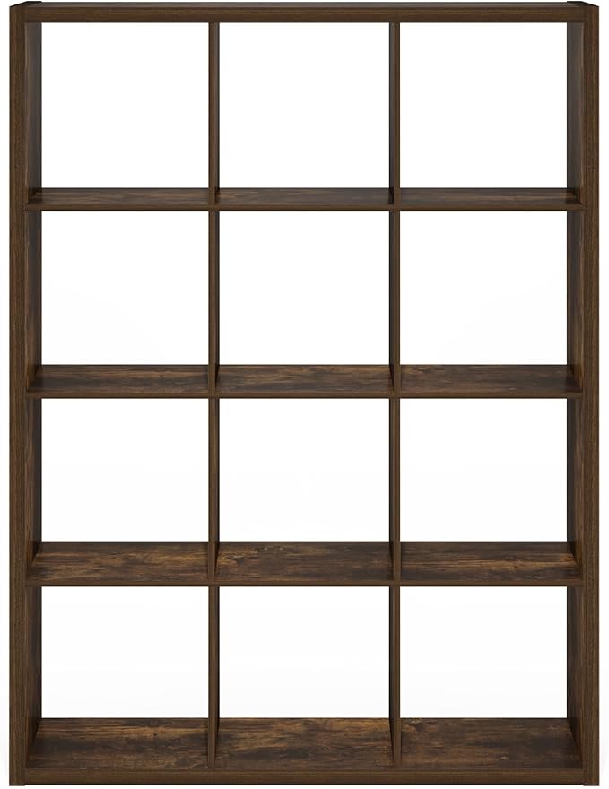 Furinno Cubicle Open Back Decorative Cube Storage Organizer, 12-Cube, Amber Pine