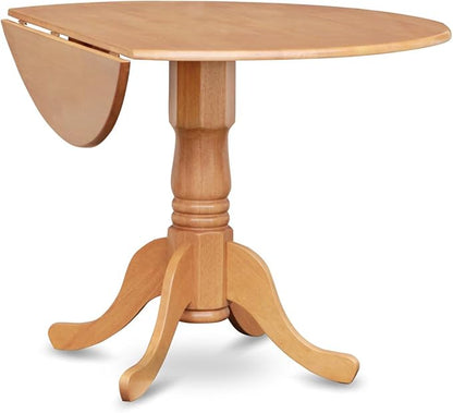 East West Furniture DLBO5-OAK-W 5 Piece Dining Set Includes a Round Dining Room Table with Dropleaf and 4 Kitchen Chairs, 42x42 Inch, Oak