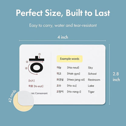 Korean Alphabet Flashcards with 195 Example Words – Hangul Learning Cards for Beginners & Teachers, Audio Files and Hangul Chart | Korean Stationery Gift