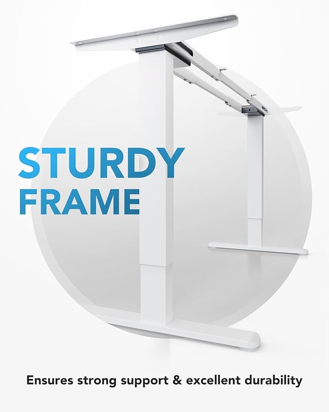 HUANUO Electric Standing Desk Frame with 265 lbs Dual Motor,Thick T-Shaped Desk Legs Made of Automotive-Grade Steel,for Max 90″x31.5″ Desktop, Height Adjustable Desk Frame for Home Office,Frame Only
