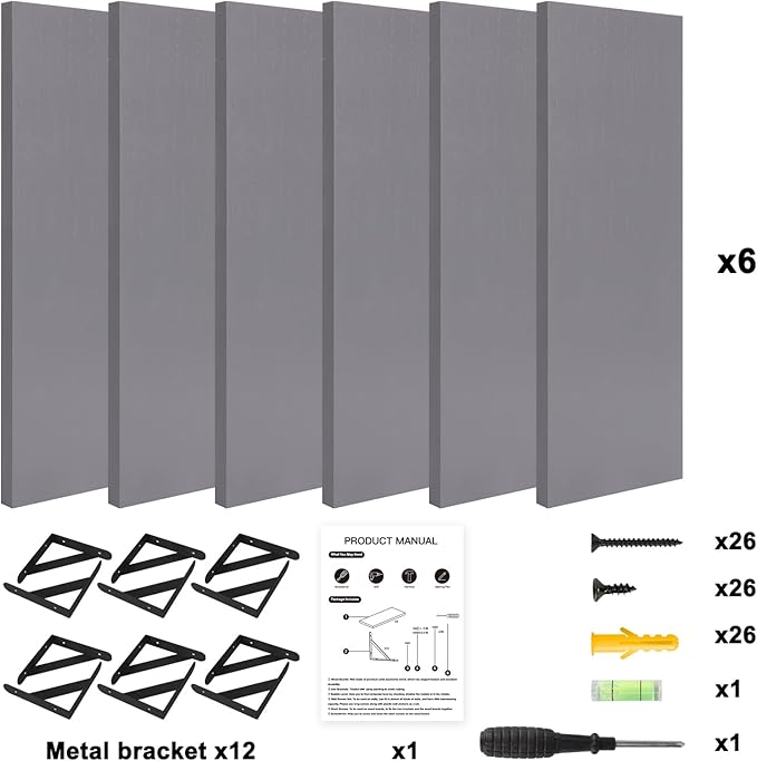 YGEOMER 16.5 Inch Floating Shelves for Wall, Farmhouse Wall Shelves for Bedroom, Bathroom Storage, Living Room and Kitchen Decor (Set of 6 Grey)