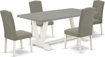 East West Furniture V097EN206-5 5 Piece Dining Table Set Includes a Rectangle Dining Room Table with V-Legs and 4 Dark Shitake Linen Fabric Upholstered Chairs, 40x72 Inch, Multi-Color