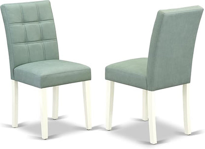 East West Furniture DLAS3-WHI-43 3 Piece Modern Dining Set contain A Wood Dining Table and 2 Willow Green Polyester Fabric Mid Century Chairs, Linen White