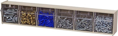 Akro-Mils TiltView Plastic Storage Cabinet with 6 Tilt Out Bins, Horizontal Plastic Parts Organizer, Teacher Toolbox, and Office Supply Organizer, 23-5/8" W x 3-1/2" H x 3-3/4" D, Stone
