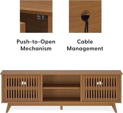 Plank+Beam Mid-Century Modern Wood TV Stand, Solid Wood Entertainment Console with Storage, 59" L x 16" W x 19" H, Pecan