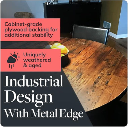 Reclaimed Wood Table Top - Rustic Recycled Wooden Piece Perfect for Signs, Kitchens, Dining and Coffee Table Tops (Reclaimed Wood Table Top with Metal Edge, 30" x 30")