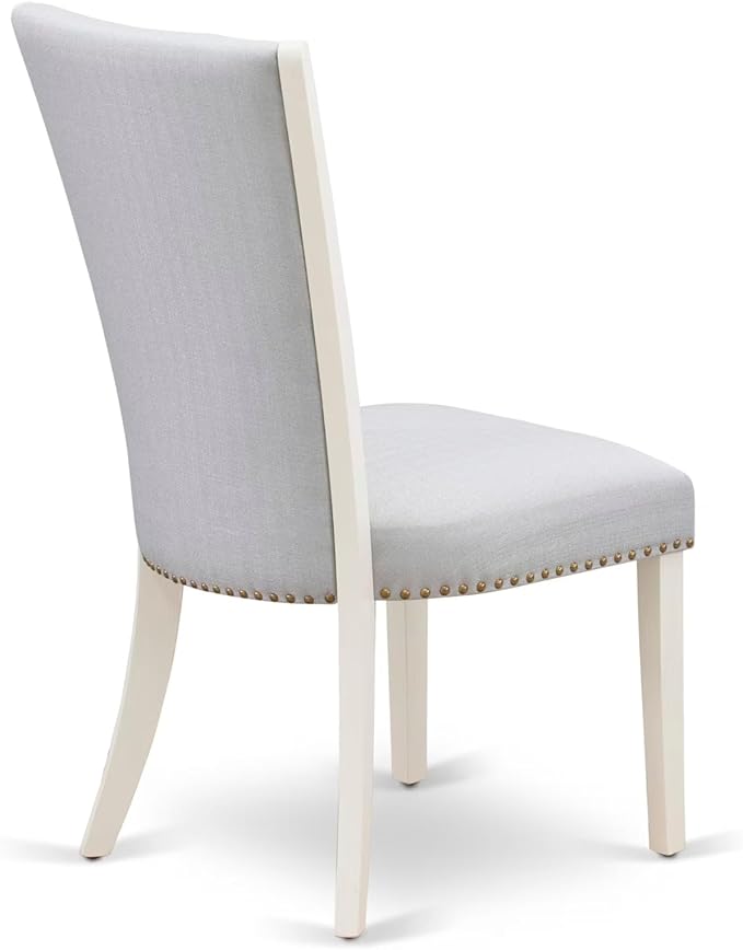 East West Furniture V027VE005-7 7 Piece Dining Set Consist of a Rectangle Dining Room Table with V-Legs and 6 Grey Linen Fabric Upholstered Parson Chairs, 40x72 Inch, Multi-Color