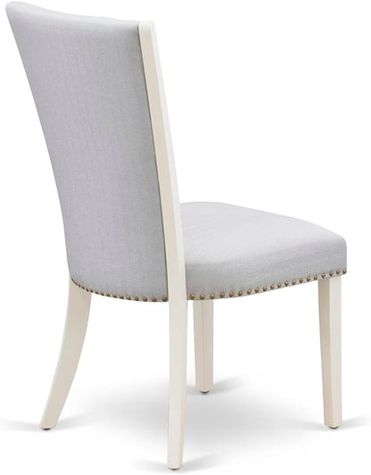 East West Furniture V077VE005-7 7 Piece Dining Room Furniture Set Consist of a Rectangle Dining Table with V-Legs and 6 Grey Linen Fabric Parsons Chairs, 40x72 Inch, Multi-Color