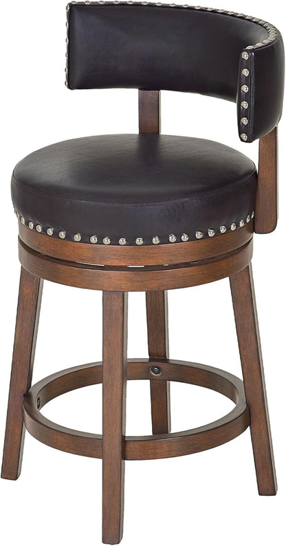 COLAMY Swivel Bar Stool, Modern Swivel Barstool with Back, Counter Height Bar Stools, 25 Inch Upholstered Wood Barstool for Kitchen Island Dining Room Bar, Dark Brown