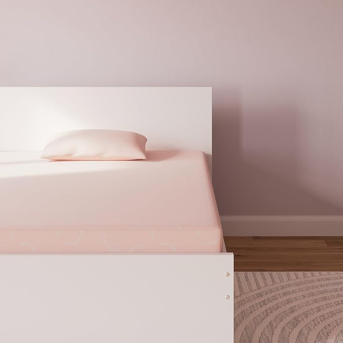 Signature Design by Ashley Twin Size iKidz 7 Inch Firm Gel Memory Foam Mattress with Stretch Knit Cover & Pillow Included, Pink Coral, Fiberglass Free, Mattress in A Box