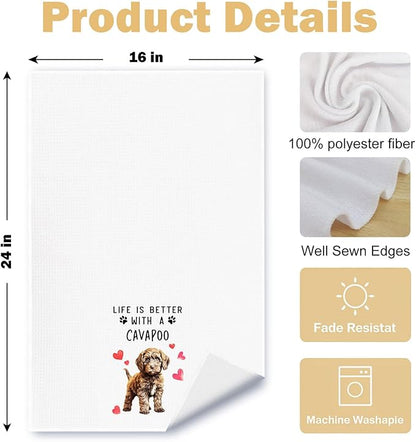 Cavapoo Dog Kitchen Towels, Cavapoo Gifts for Women Dish Tea Towels for Kitchen Decor, Dog Lovers Mom Gifts Decorative Hand Towel for Bathroom, 16x24 Inches