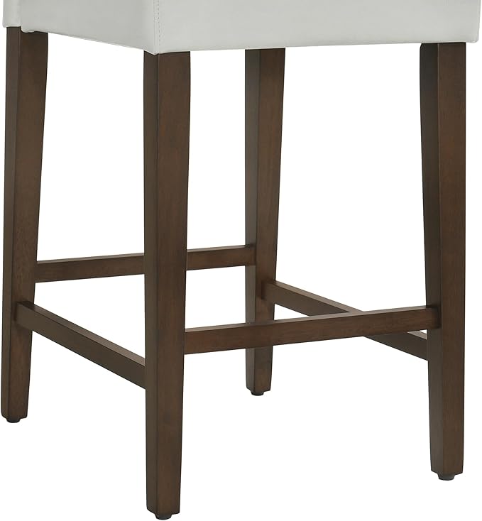 CHITA Counter Height Bar Stools Set of 3, 27" H Seat Height Upholstered Barstools, PU Leather in White