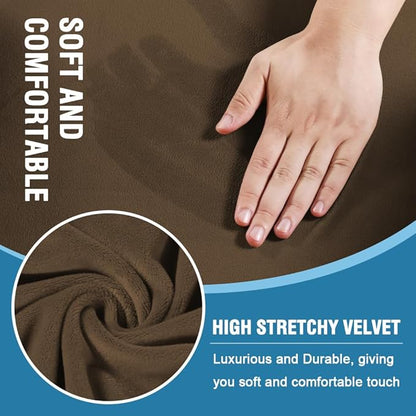H.VERSAILTEX Sofa Cover 3 Piece T Cushion Sofa Slipcovers Thick Velvet Couch Cover Stretch T Cushion Sofa Covers for 2 Cushion Couch with 2 Individual T Cushion Covers, Bronze Brown