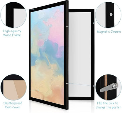Black Hidden Board, Enclosed Whiteboard with Wooden Frame, 20x30in Poster Frame and Functional Whiteboard for Office, Home(Poster Not Included)