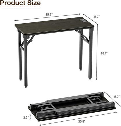 TEMI Small Computer Desk Folding Table - No Assembly, Compact 35.8" Foldable Desk with Power Outlets & USB Charging Port, Portable Small Office Desk, Ideal Mini Study Table, Dark Oak