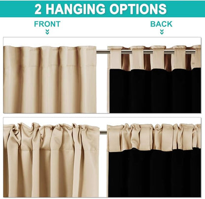 NICETOWN Thermal Insulated 100% Blackout Curtains, Multi-Function Noise Reducing Drapes with Black Lining, Full Light Blocking Drapery Panels for Patio (Biscotti Beige, 2 PCs, 52 inches x 95 inches)