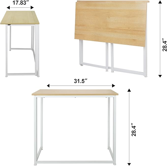 Leopard Folding Computer Desk for Small Spaces, Space-Saving Home Office Desk, Foldable Computer Table, Laptop Table, Writing Desk, Compact Study Reading Table (White/Nordic Walnut)