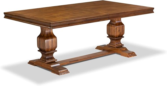 NKSI9-AWA-04 9-Piece Dining Table Set Consists of a Dining Table and 8 Light Tan Linen Fabric Kitchen Chairs with Button Tufted Back - Antique Walnut Finish