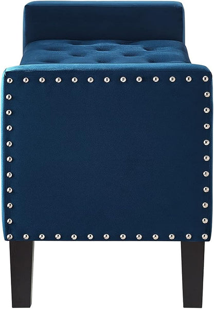 24KF Velvet Modern Upholstered Tufted Button Storage Bench with Arms for Bedroom,Entryway Living Room Soft Padded Seat-Navy