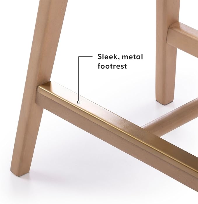 Plank+Beam Beryl Counter Height Stool - Mid-Century Modern Rubberwood Bar Stool with Faux Leather Seat, Metal Footrest, Easy Assembly, Blonde/Sesame