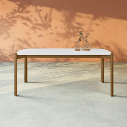 Manhattan Comfort Gales 70-Inch Mid Century Modern Dining Table for 6 Persons, Unique Minimalist Home Furniture with Solid Eucalyptus Wood Legs, Matte White