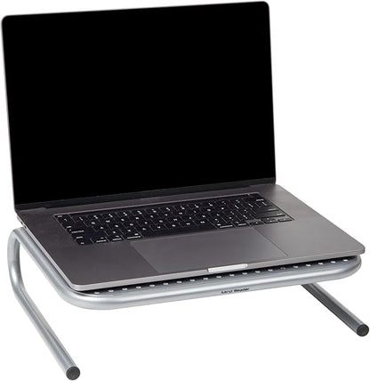Mind Reader Monitor Stand, Ventilated Laptop Riser, Desktop Organizer, Metal, 14.5"L x 11.25"W x 4.25"H, Set of 2, Silver