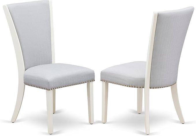 East West Furniture V027VE005-7 7 Piece Dining Set Consist of a Rectangle Dining Room Table with V-Legs and 6 Grey Linen Fabric Upholstered Parson Chairs, 40x72 Inch, Multi-Color