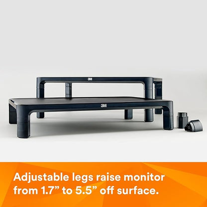 3M Adjustable Monitor Stand for Monitors and Laptops, Three Leg Segments Simply Adjust Height from 1.7" to 5.5", Holds up to 20 lbs, 13.6 in Clearance Between Legs for Storage, Black (MS85B)