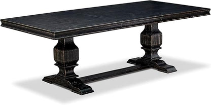 LKSI7-SBB-21-7-Piece Modern Dining Set Consists of a Mid Century Table and 6 Blue Linen Fabric Parson Chairs with Button Tufted Back - Sand Blasting Black Finish
