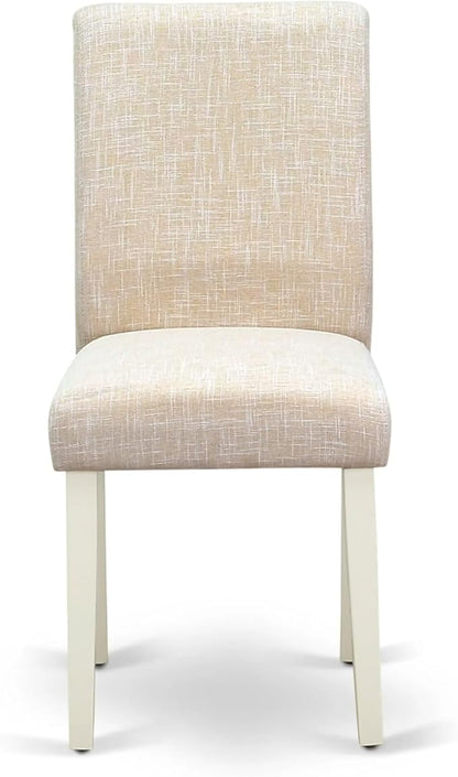 East West Furniture VAAB5-LWH-02 5 Piece Dining Room Table Set Includes an Oval Kitchen Table with Butterfly Leaf and 4 Light Beige Linen Fabric Parsons Chairs, 40x76 Inch, Linen White
