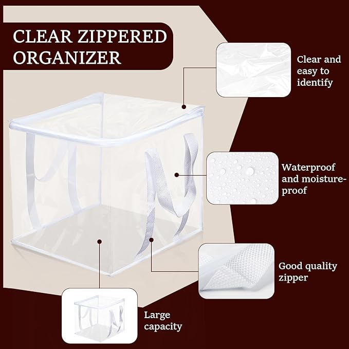 6 Pcs Clear Storage Bags With Zipper 12 × 12 × 12 inch PVC Clear Clothes Storage Bags with Reinforced Handles Moving Bag with Zippers for Clothes, quilts, shoes, blankets (6)