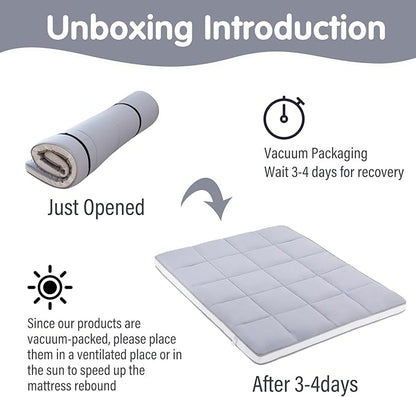 Tiita Memory Foam Mattress Topper Twin Size, 4" Thicken Futon Mattress with Storage Bag and 2 Straps, Portable Roll Up Travel Car Camping Mattress Floor Sleeping Pad, Grey