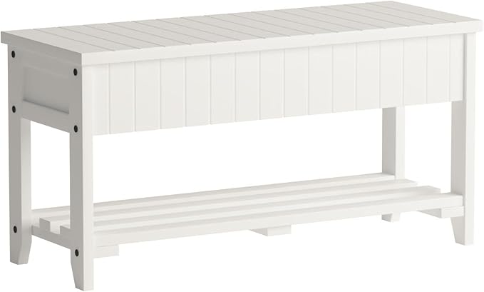 Roundhill Furniture Quality Solid Wood Shoe Bench with Storage, White