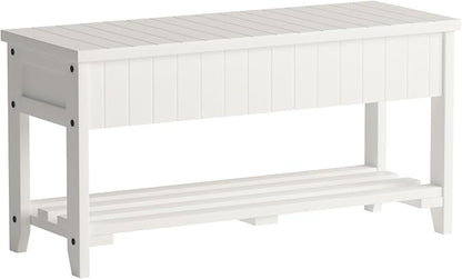 Roundhill Furniture Quality Solid Wood Shoe Bench with Storage, White