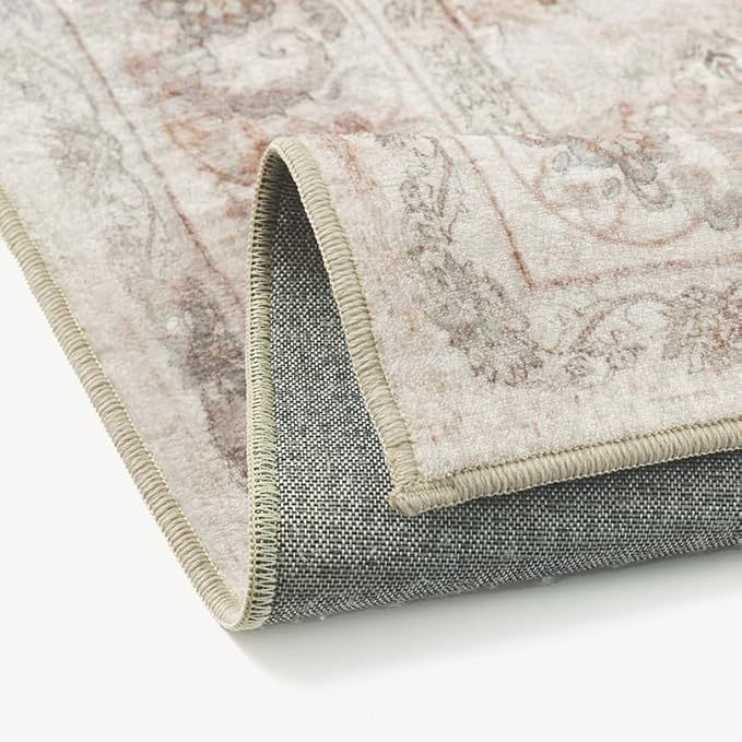 2x3 Area Rug Entryway Beige Washable Vintage Carpet Door Mat Small Indoor Non Slip Soft Low Pile Thin Stain Resistant Distressed Accent Throw Rug for Kitchen Bathroom Entrance Bedroom