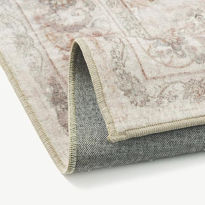 2x3 Area Rug Entryway Beige Washable Vintage Carpet Door Mat Small Indoor Non Slip Soft Low Pile Thin Stain Resistant Distressed Accent Throw Rug for Kitchen Bathroom Entrance Bedroom
